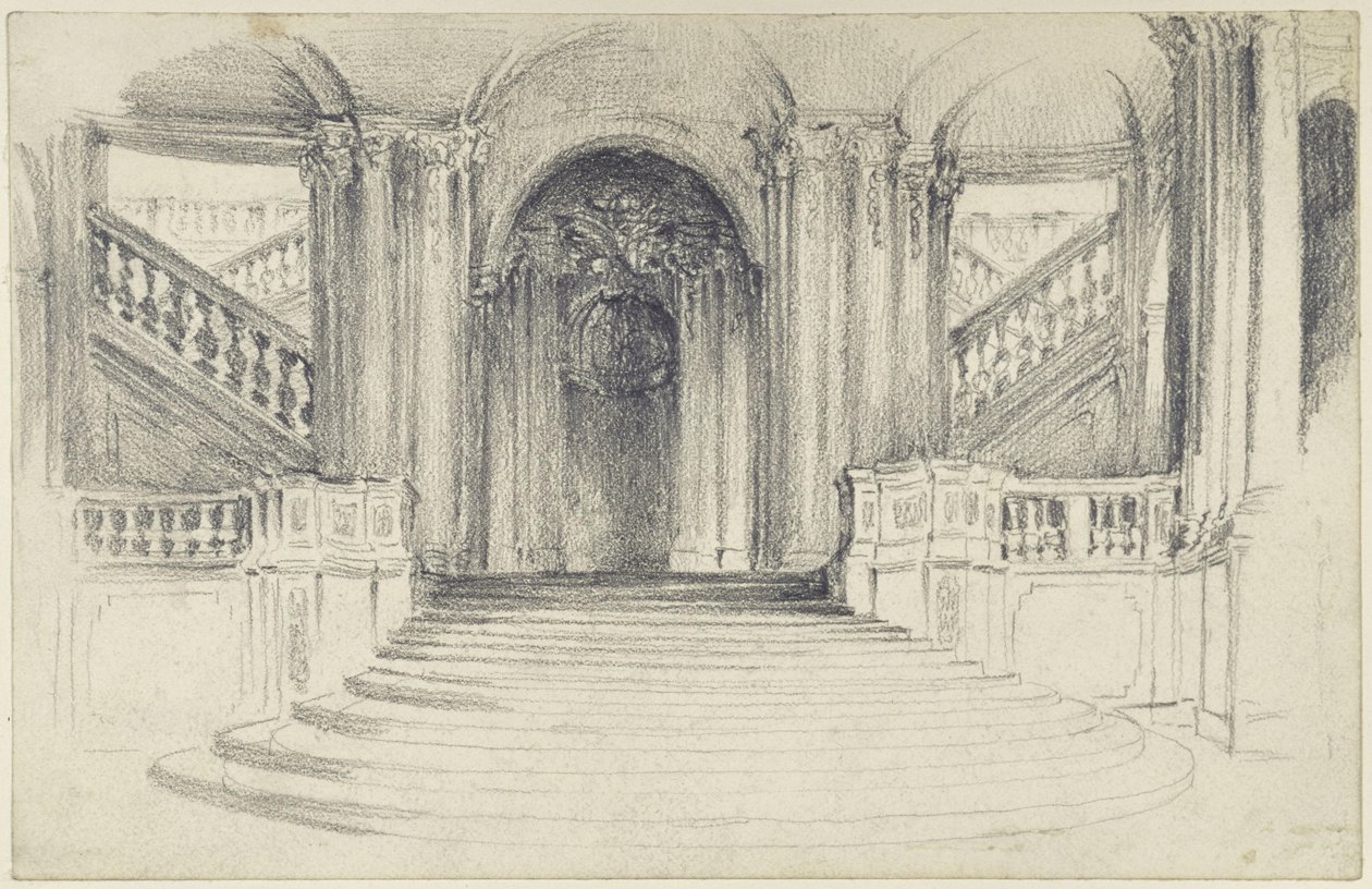 Die hofseitige Treppenanlage des Wallpavillons im Zwinger in Dresden von Adolph Menzel