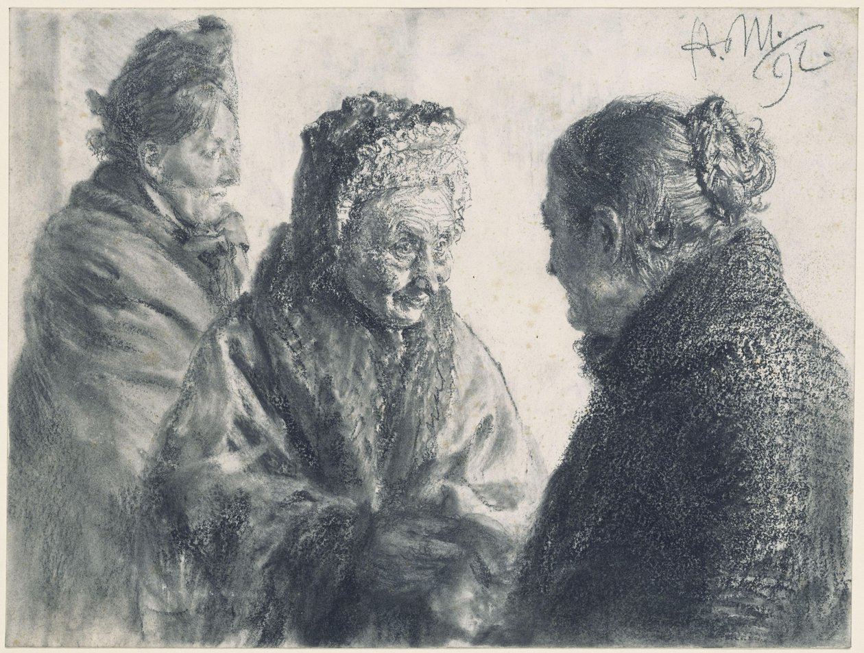Drei Frauen, in Tücher gehüllt von Adolph Menzel