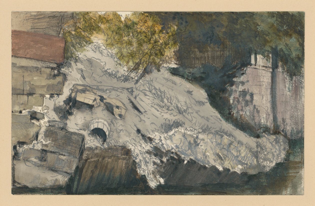 Eingestürzte Böschung an einem Gewässer von Adolph Menzel