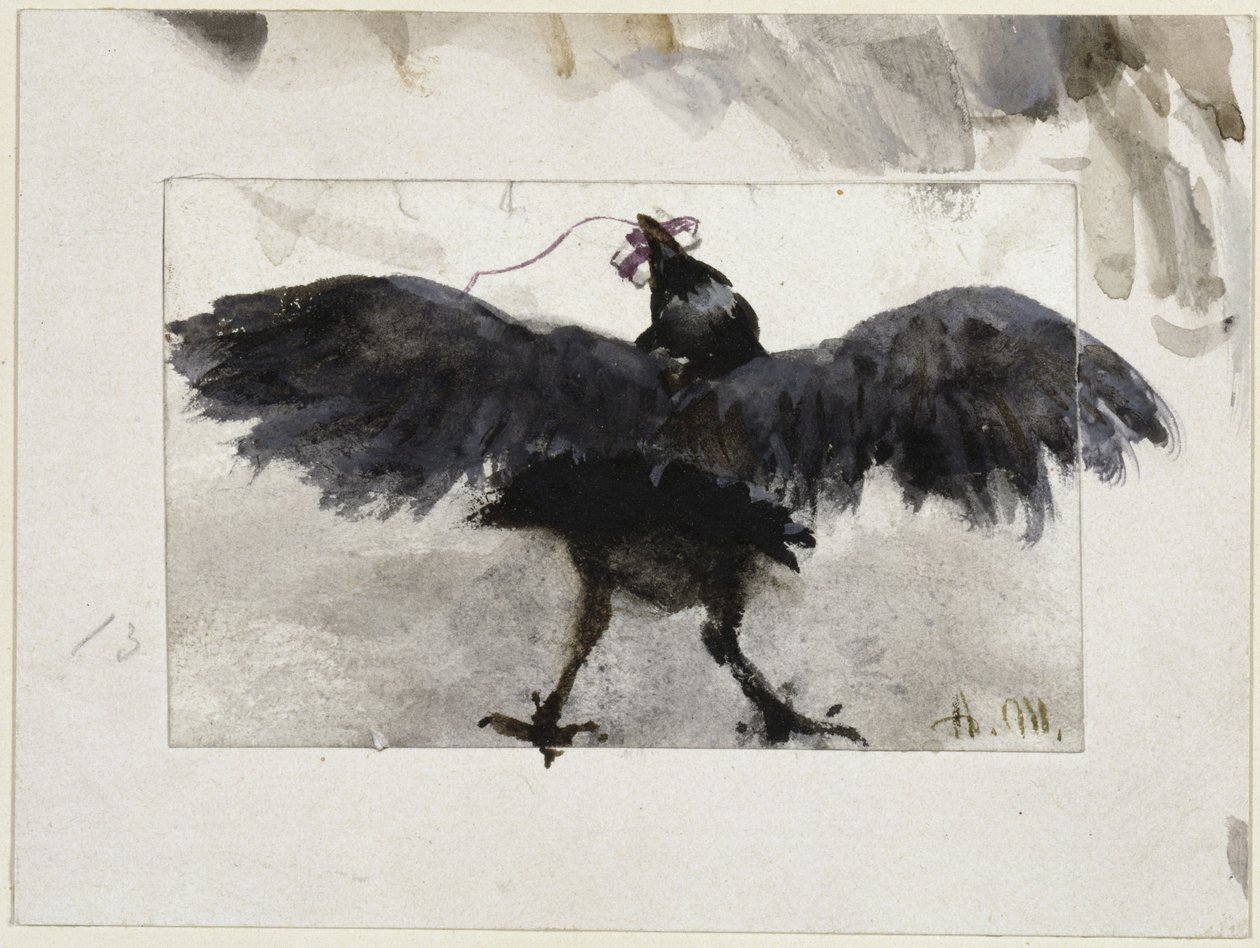 Flatternder Rabe mit Päckchen im Schnabel von Adolph Menzel