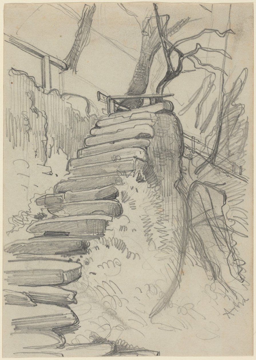Flug von Steintreppen in einem Garten von Adolph Menzel