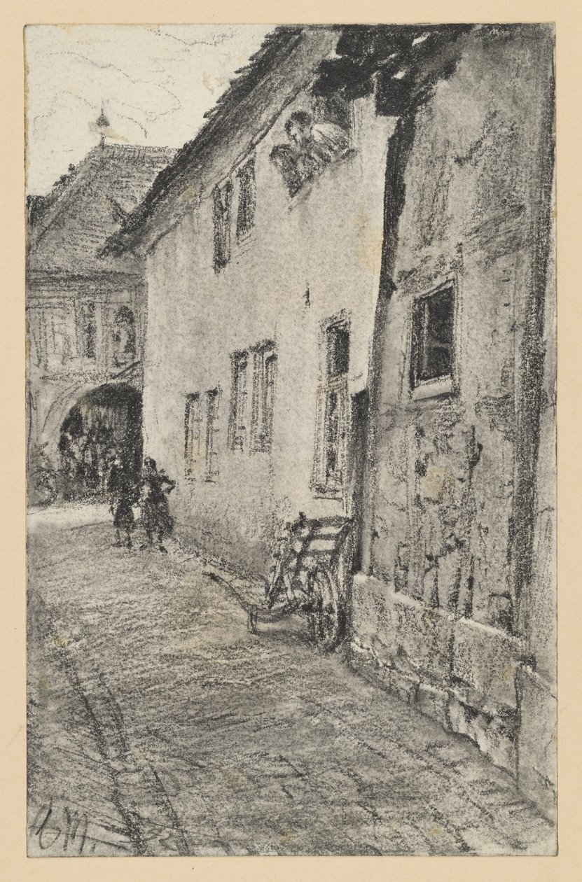Gasse mit Blick auf einen rundbogigen Hausdurchlass von Adolph Menzel