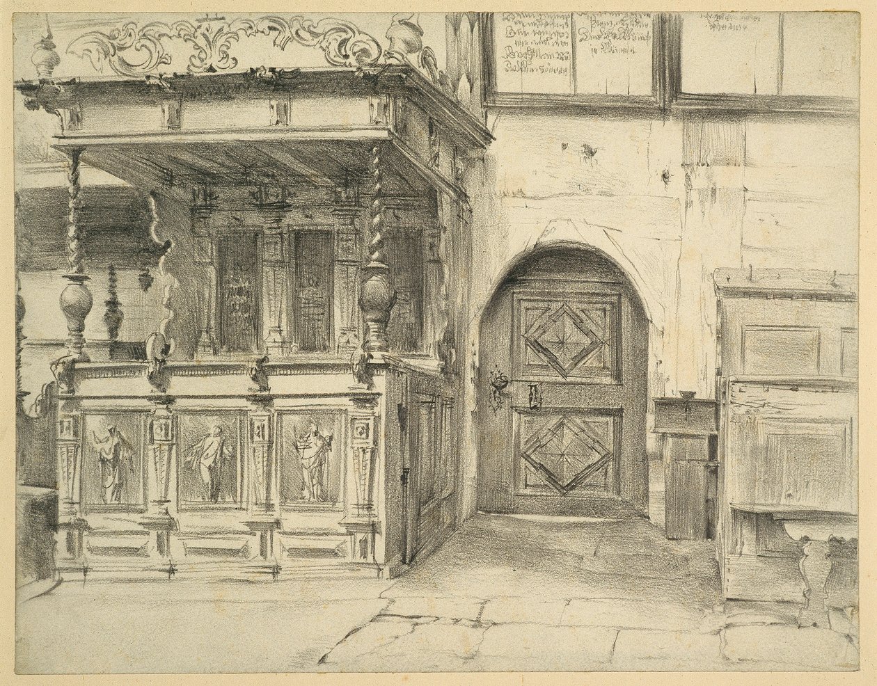 Gestühl und Tür in der Friedenskirche in Jauer von Adolph Menzel