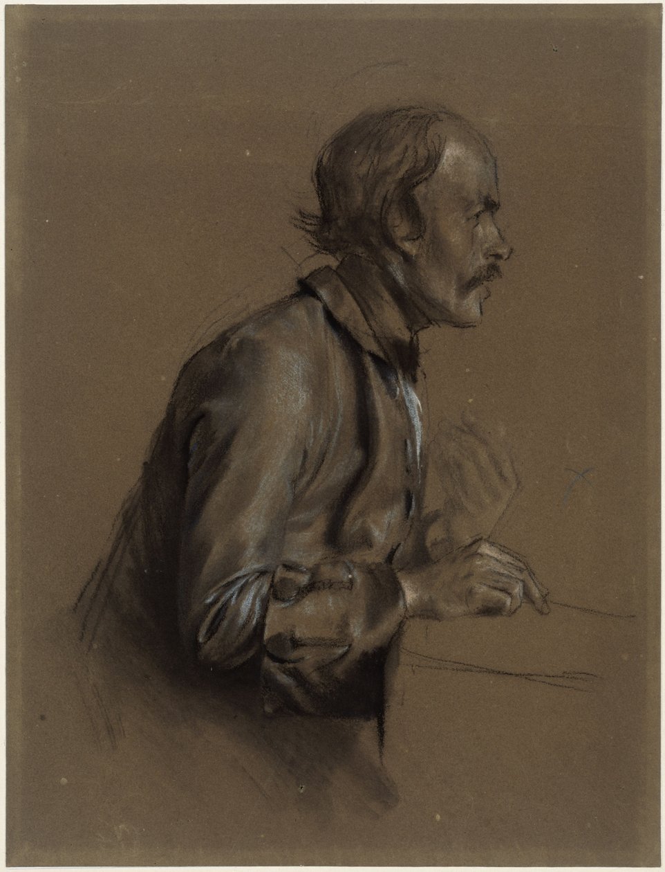 Halbfigur eines Mannes, Profil nach rechts, Studie zu "Tafelrunde in Sanssouci", 1850 von Adolph Menzel