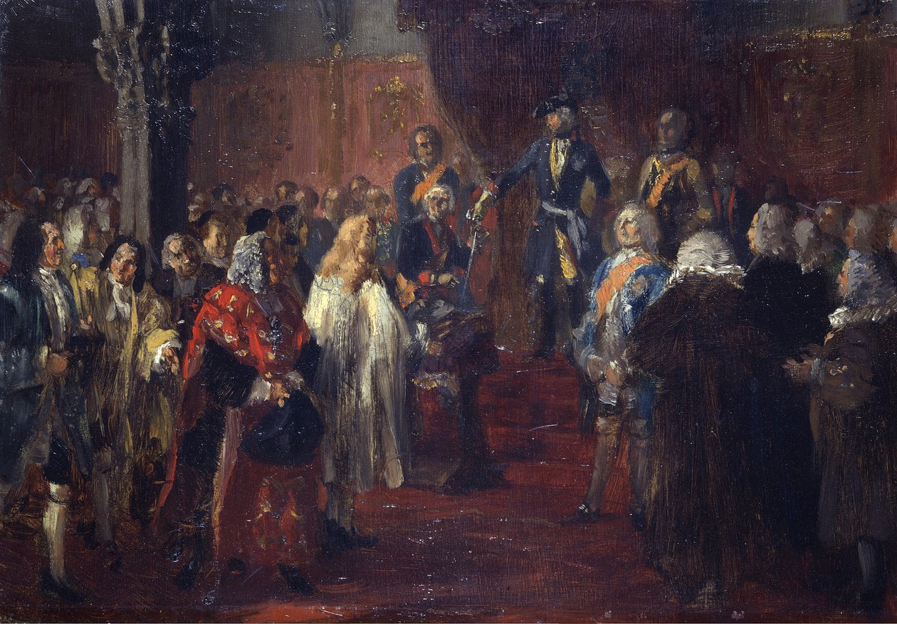Huldigung der Schlesischen Stände vor Friedrich II. in Breslau 1741. Skizze von Adolph Menzel