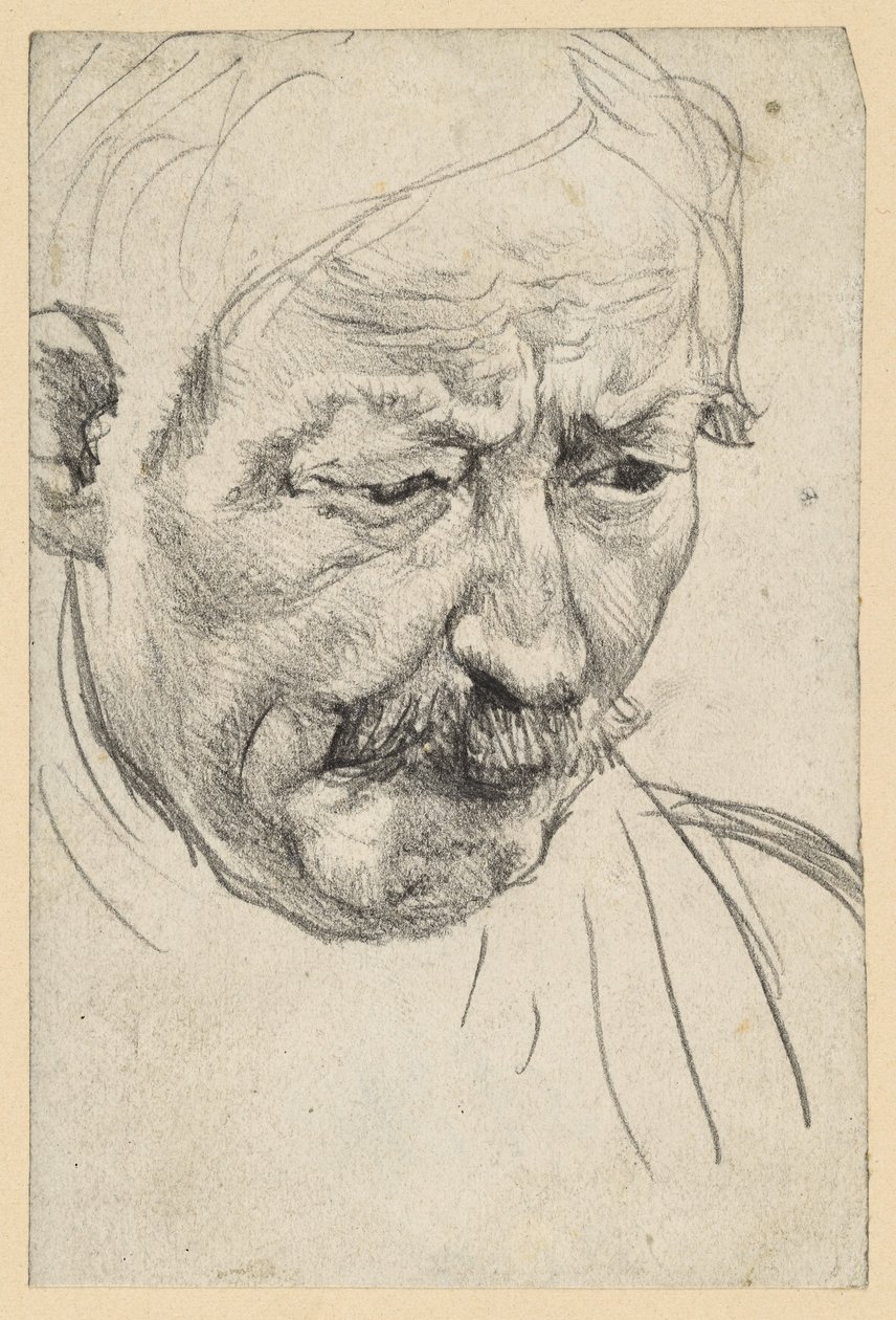 Kopf eines älteren Mannes mit Schnurrbart von Adolph Menzel
