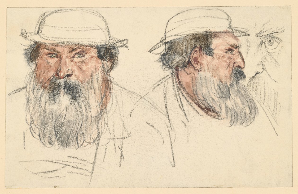Kopf eines bärtigen Mannes in zwei Studien von Adolph Menzel