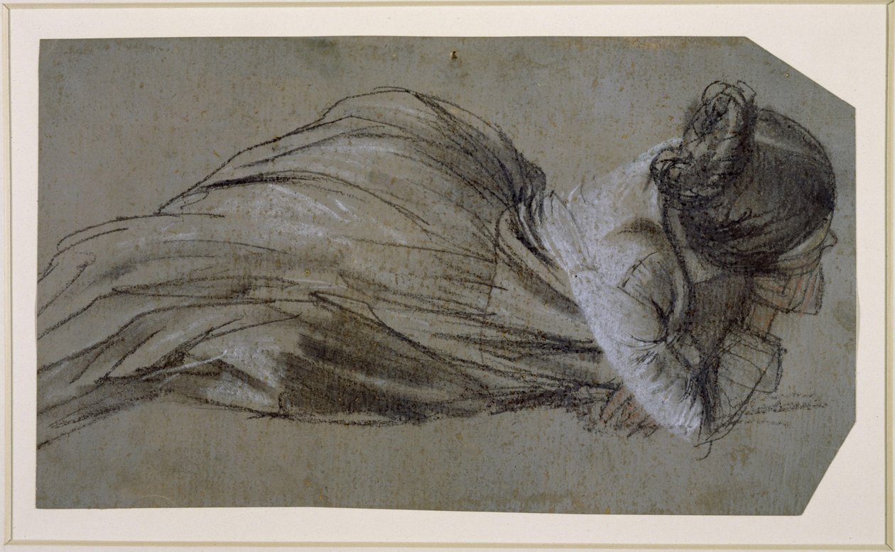 Liegende weibliche Figur mit aufgestütztem Arm nach rechts (Menzels Schwester Emilie) von Adolph Menzel