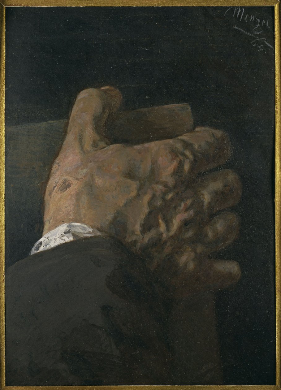 Männliche Hand, eine Tafel umfassend von Adolph Menzel