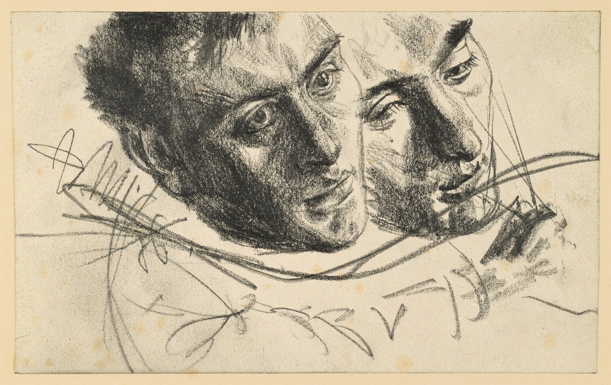 Männlicher Kopf nach rechts und zur Seite geneigt, zwei Studien von Adolph Menzel
