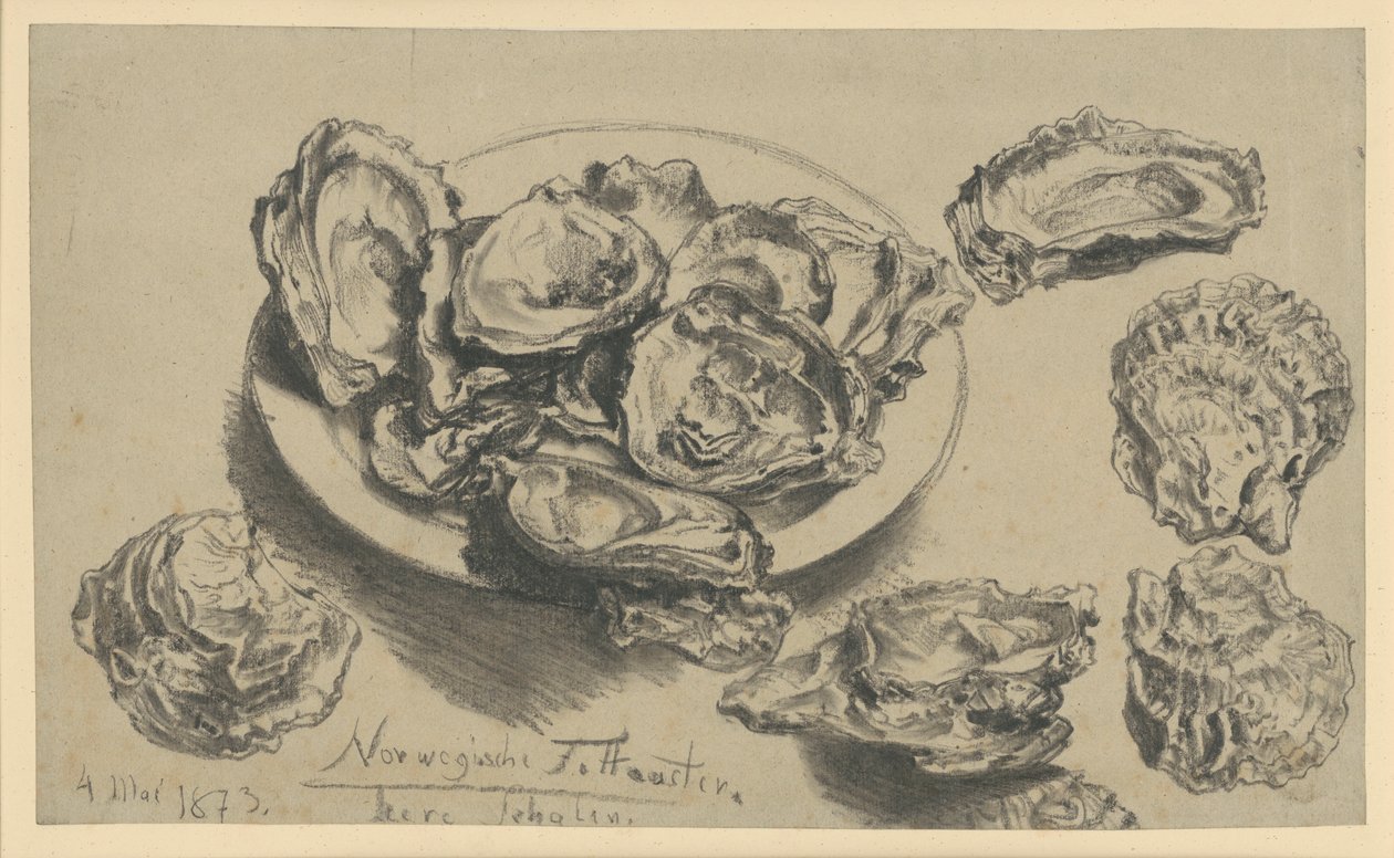 Norwegische Fettaustern, leere Schalen von Adolph Menzel