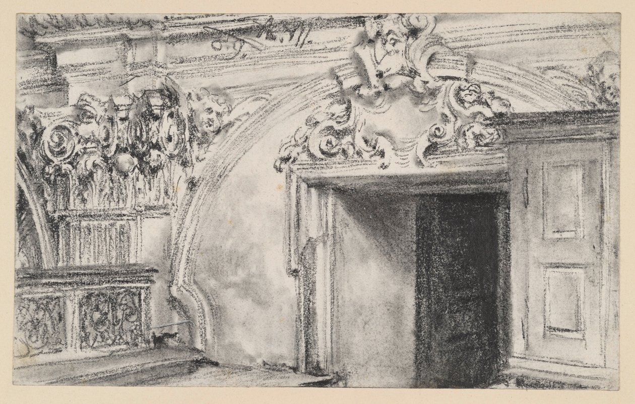 Oberer Teil der Türwandung einer Sakristei mit Holzschrank von Adolph Menzel