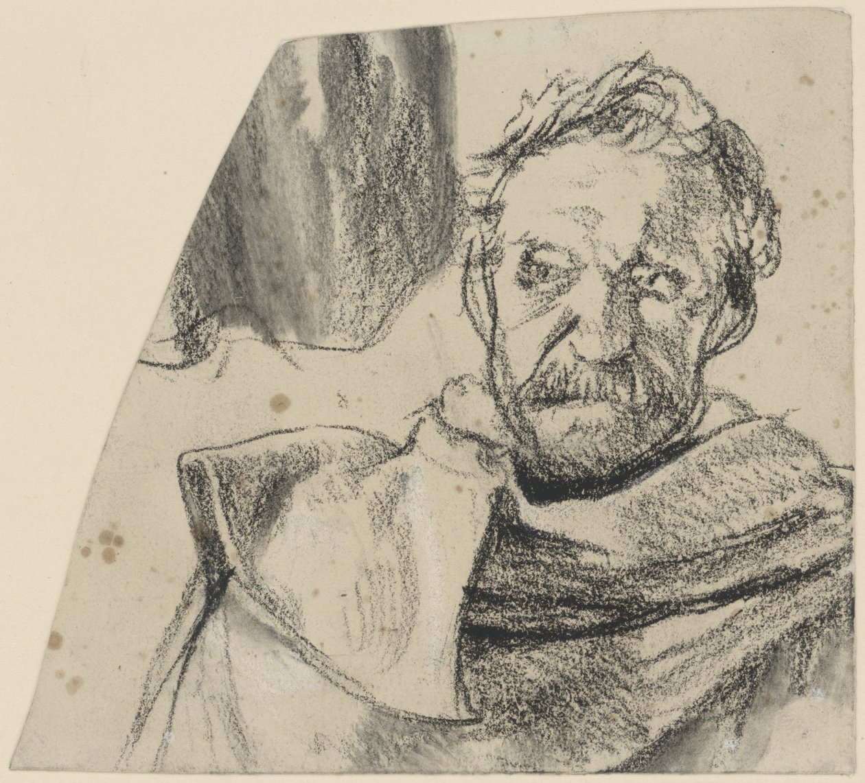 Offizier im Mantel, barhäuptig, Brustbild en face. Studie zum unvollendeten Gemälde Ansprache Friedrichs II. an seine Generäle vor der Schlacht bei Leuthen von Adolph Menzel