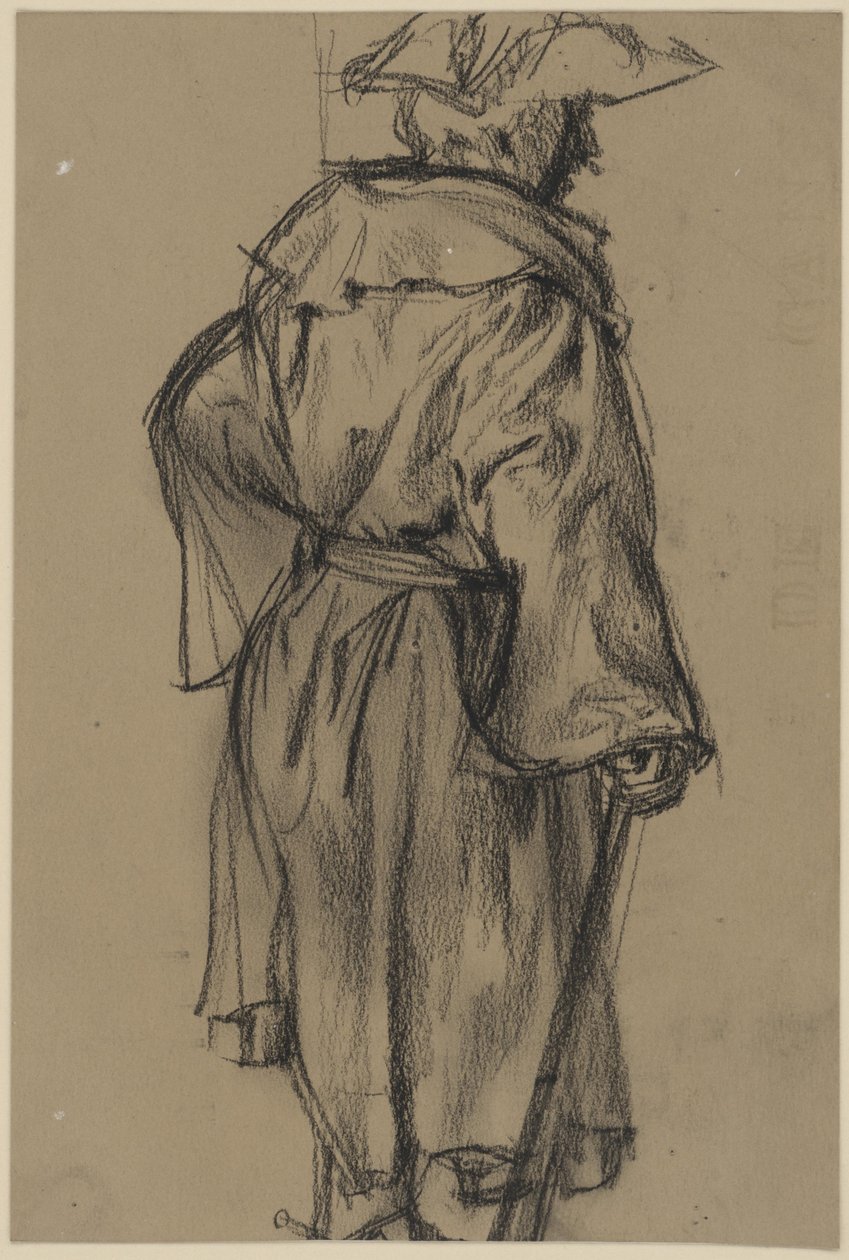 Offizier mit Mantel und Hut, mit Stock in der Rechten, Halbrückenansicht nach rechts. (Haltungsstudie Moritz von Anhalt-Dessau) von Adolph Menzel