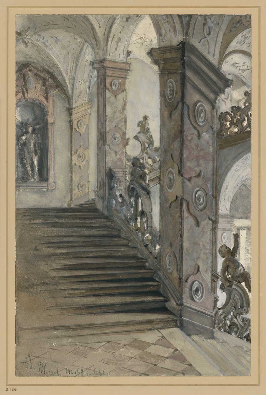Schloss Mirabell, Salzburg, Treppenaufgang von Lucas von Hildebrandt von Adolph Menzel