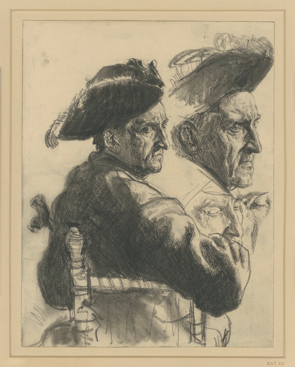 Studienblatt: Sitzender Offizier in Rückenansicht, Kopfstudie, Details des Gesichts von Adolph Menzel
