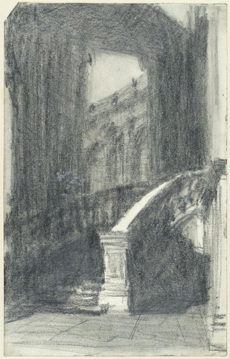 Treppe im Stadtpavillon des Zwingers in Dresden bei Nacht von Adolph Menzel
