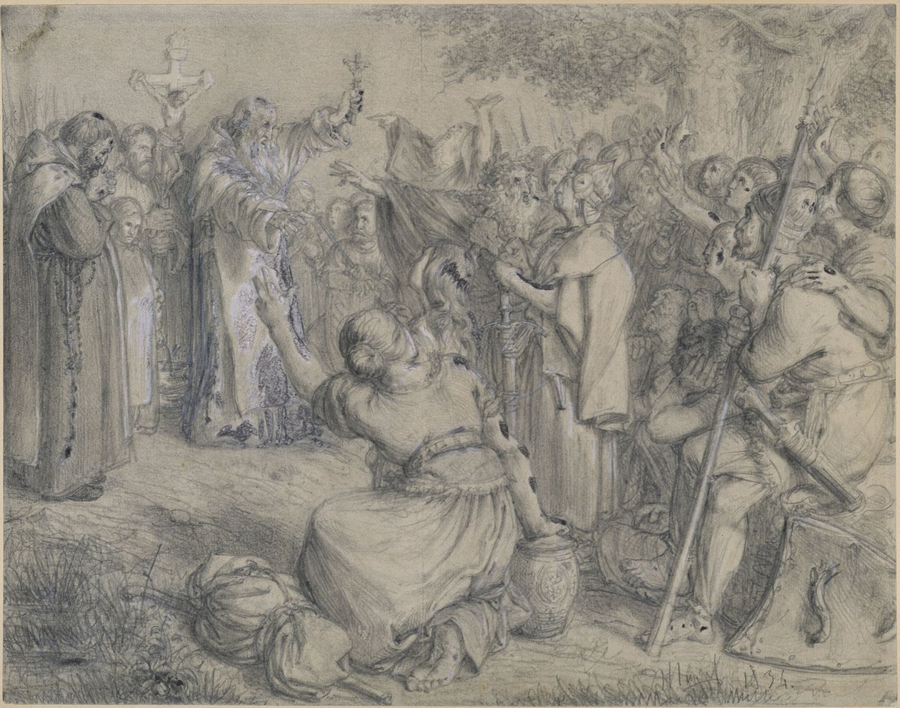 Vizelin predigt den Wenden das Christentum um das Jahr 1137. Entwurf für die "Denkwürdigkeiten aus der Brandenburgisch-Preußischen Geschichte" von Adolph Menzel