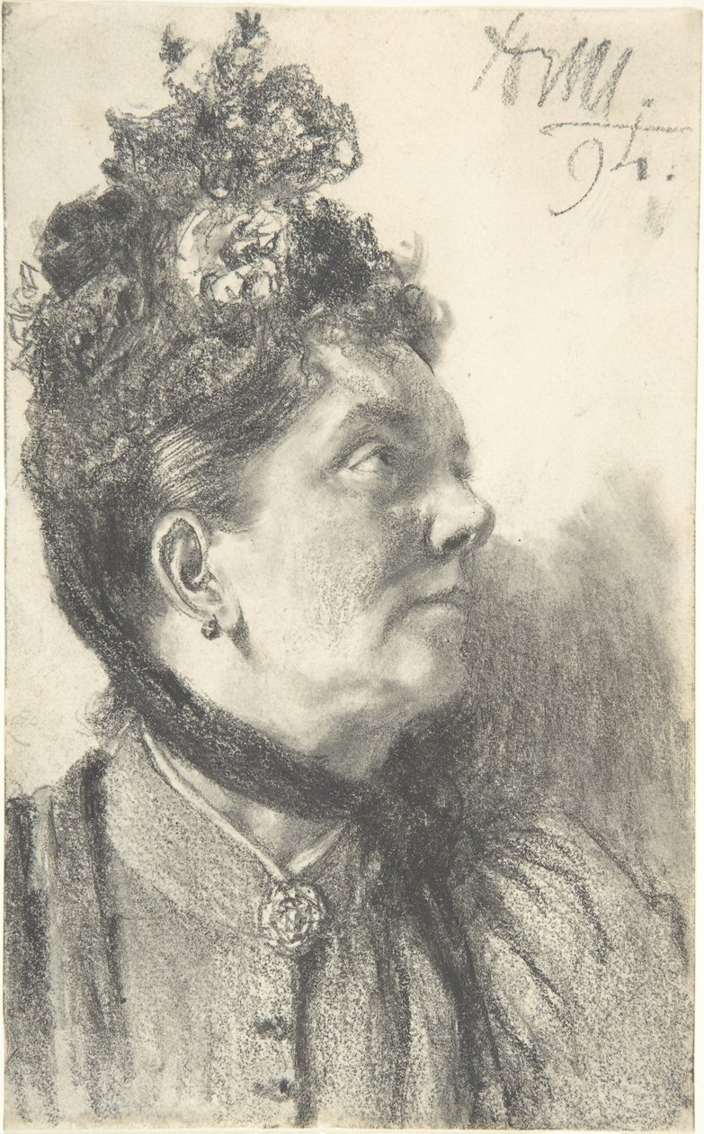 Frau mit einem Samthut von Adolph Menzel