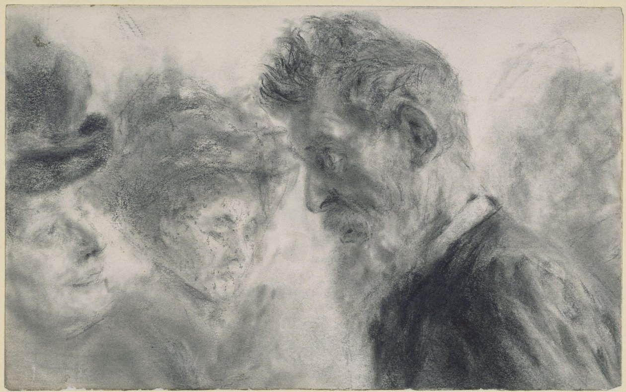 Zwei Damen mit Hut und bärtiger Herr von Adolph Menzel