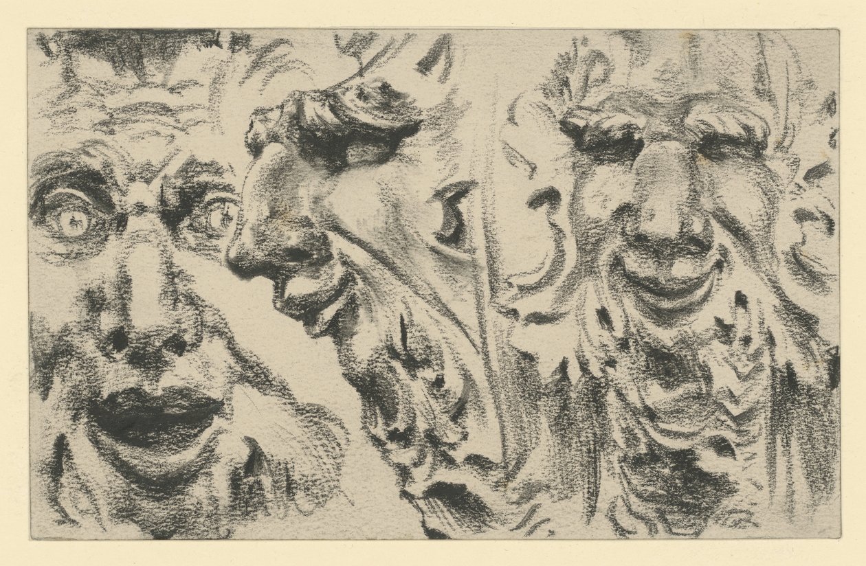 Zwei Faunmasken im Zwinger in Dresden von Adolph Menzel
