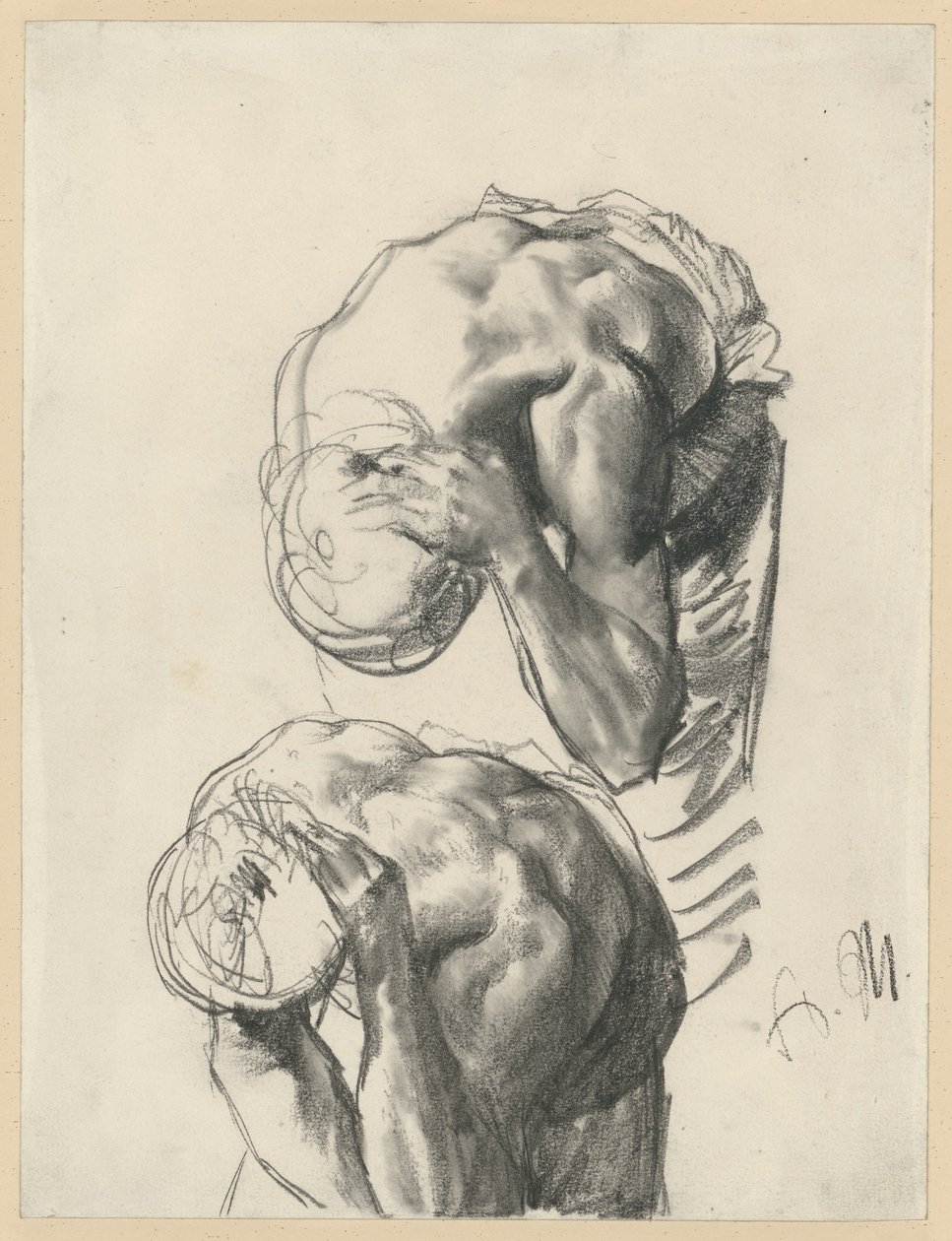 Zwei Studien: Sich waschender Arbeiter. Studie zum „Eisenwalzwerk. Moderne Cyklopen“ von Adolph Menzel