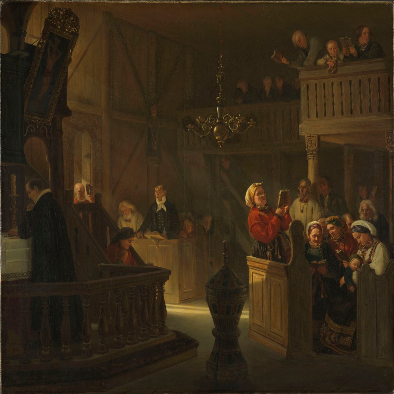 Gottesdienst in einer norwegischen Landkirche von Adolph Tidemand
