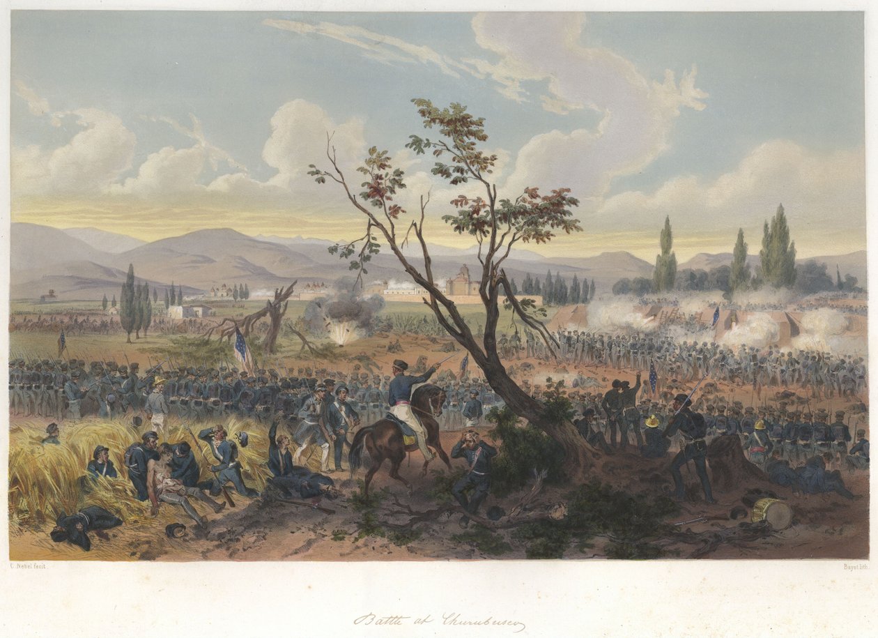 Schlacht von Churubusco (20. August 1847) im Mexikanisch-Amerikanischen Krieg von Adolphe Jean Baptiste Bayot