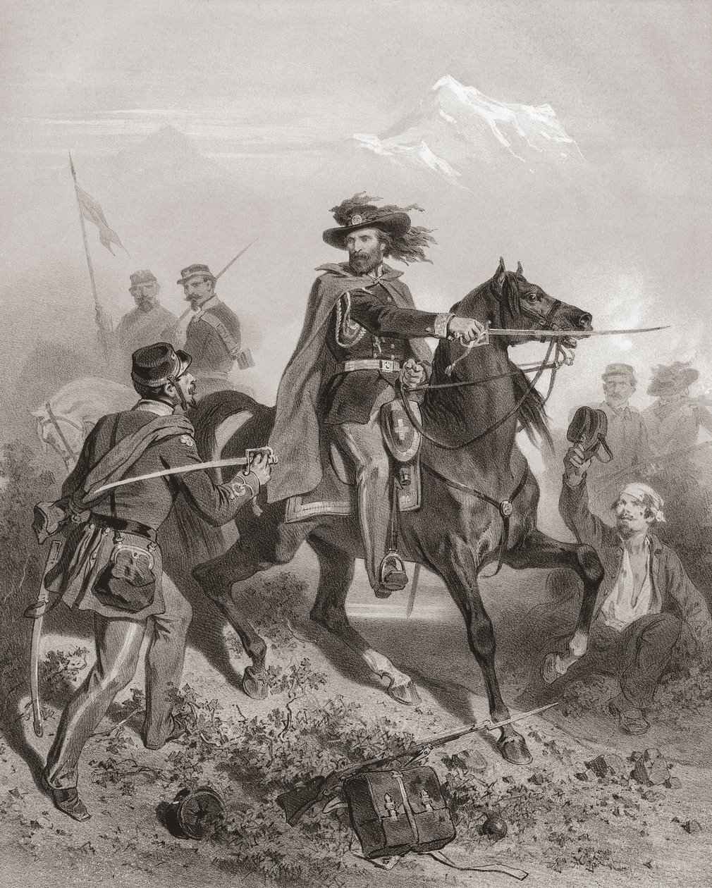 Giuseppe Garibaldi in der Schlacht von Varese von Adolphe Jean Baptiste (after) Bayot