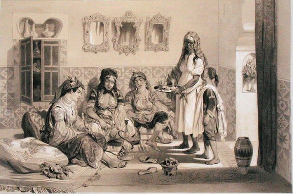 Frauen von Algier, aus einem Band zur Erinnerung an die französische Expeditionsarmee, die Algier 1830 eroberte von Adolphe Jean Baptiste Bayot