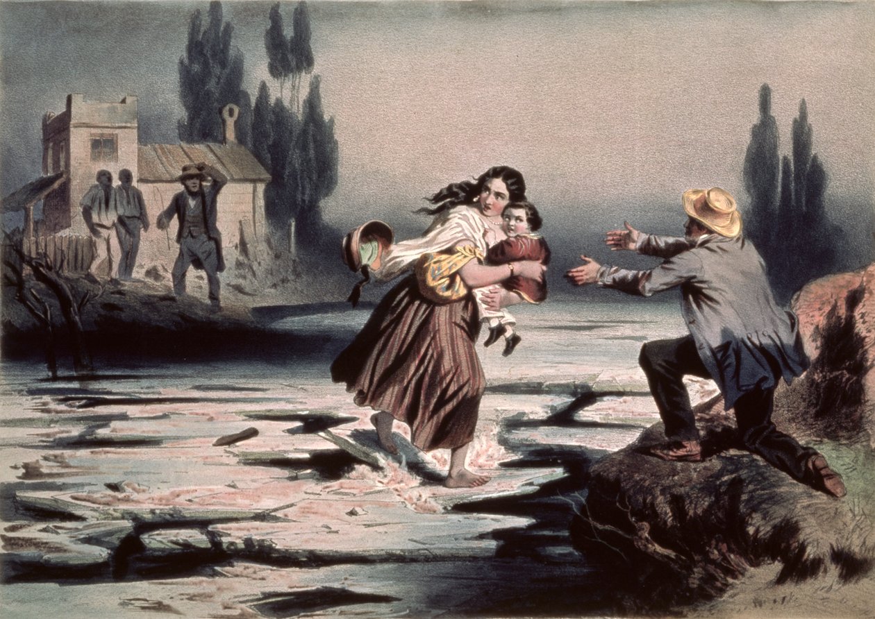 Eliza überquert die Eisschollen des Ohio-Flusses zur Freiheit, Illustration aus 