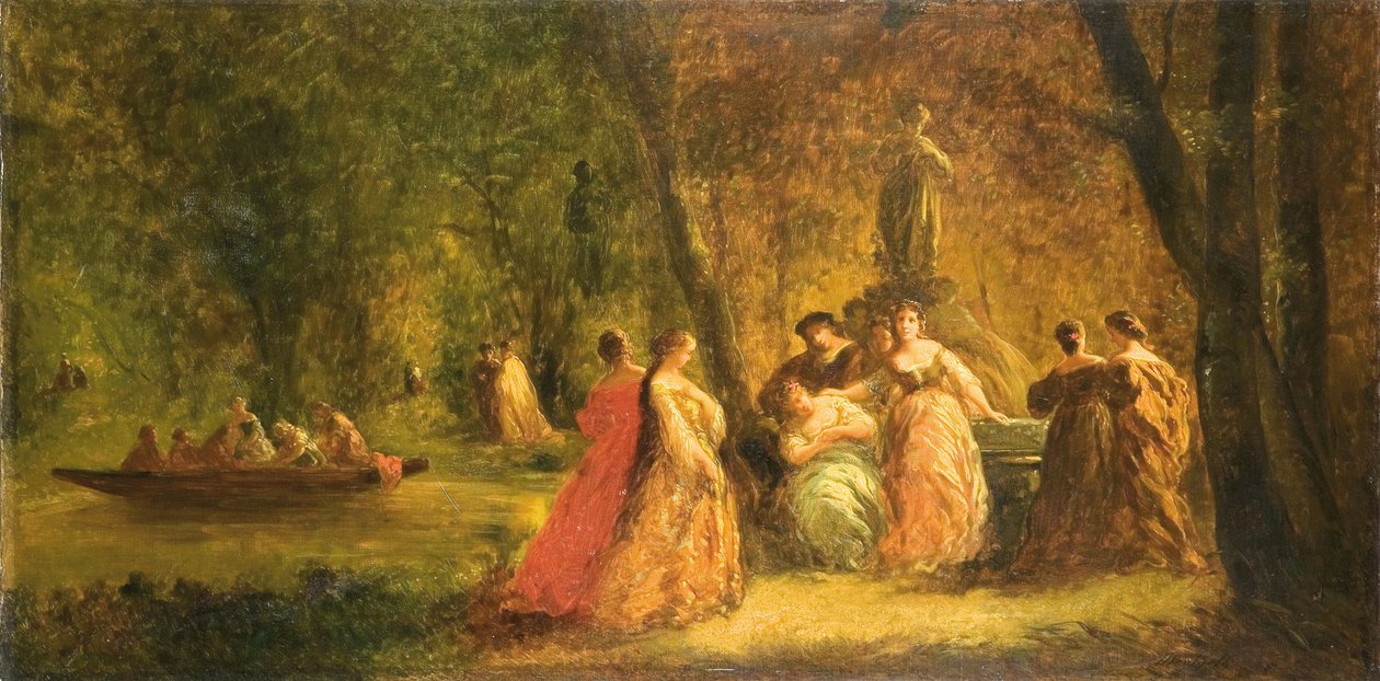 Frauen im Park nahe einem Fluss von Adolphe Joseph Thomas Monticelli