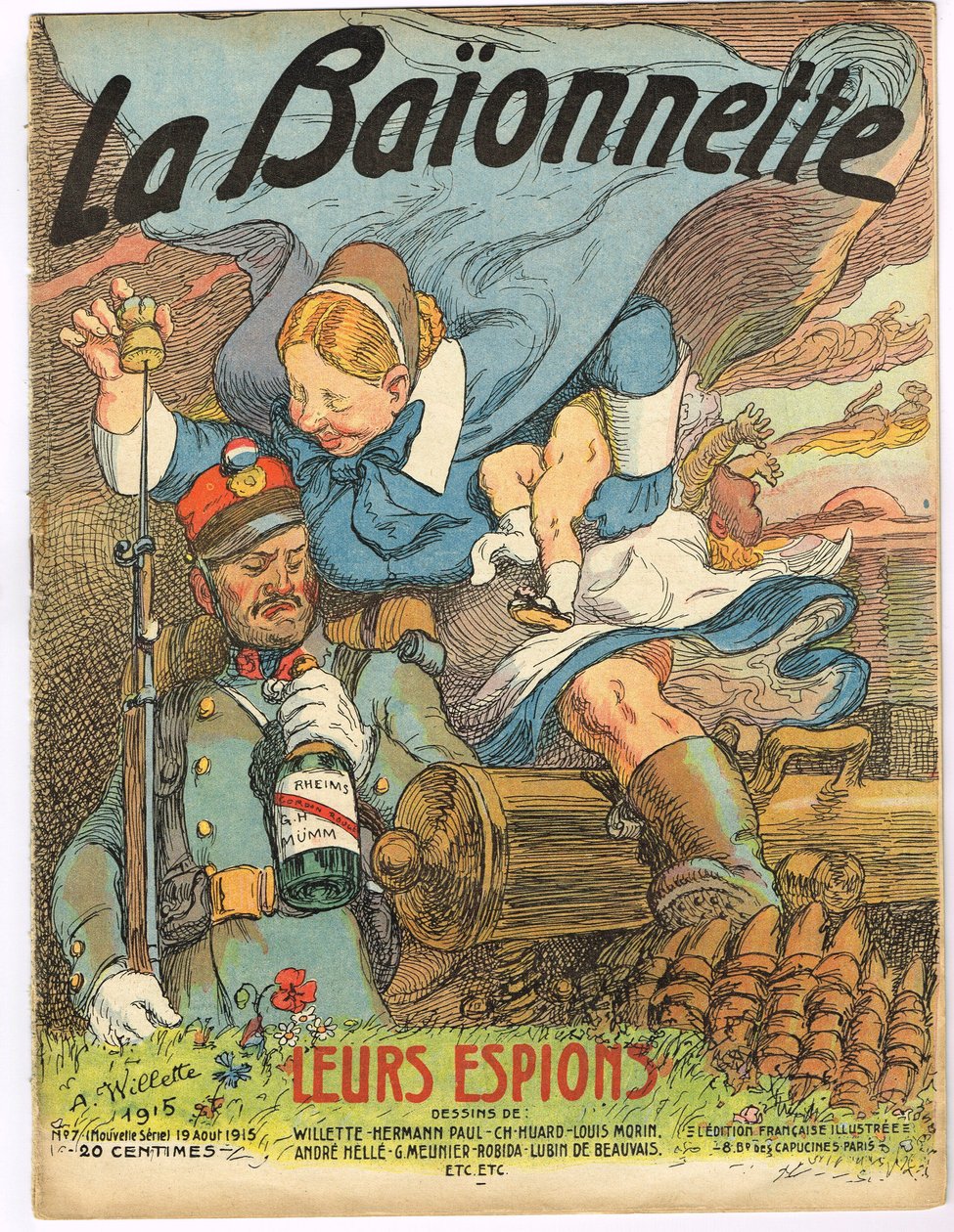 Cover von "La Baionnette", Satirisch in Farben von Adolphe Leon Willette