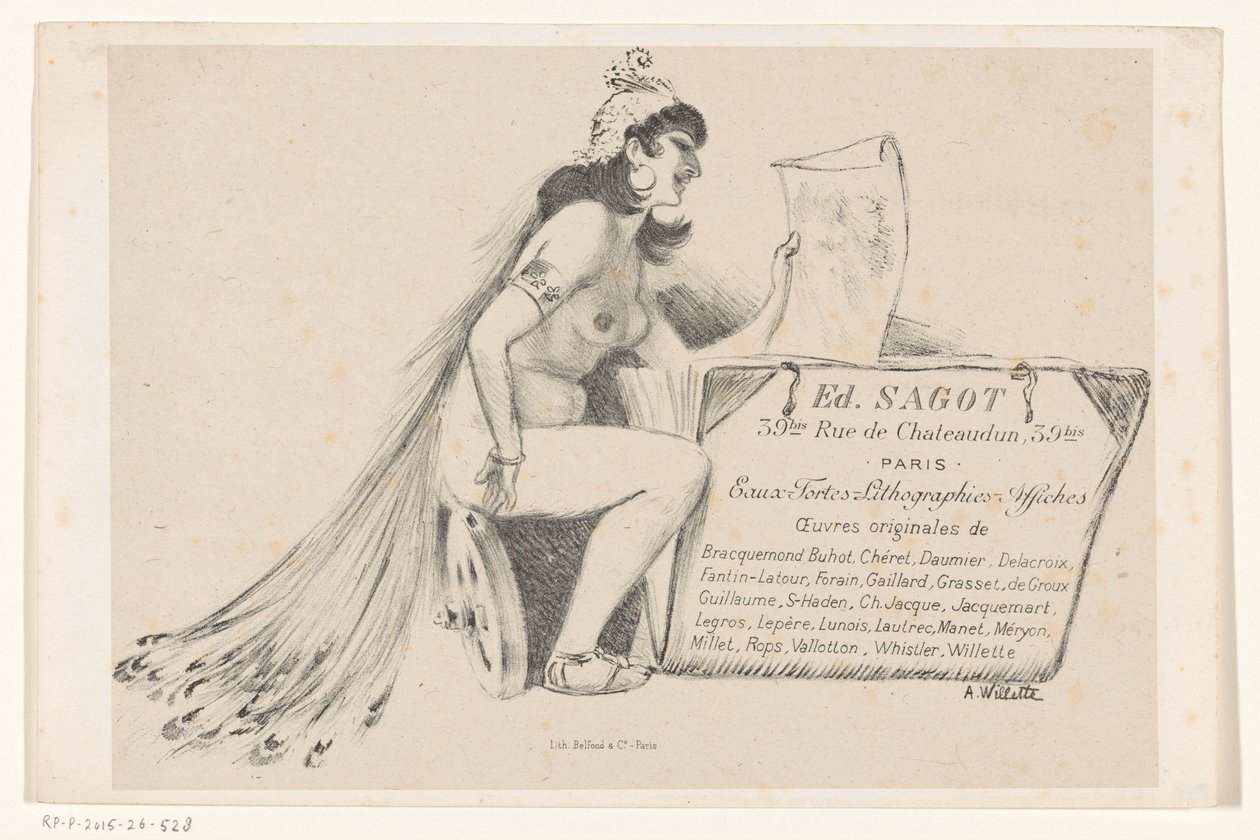 Visitenkarte des Druckhändlers Edmond Sagot in Paris von Adolphe Leon Willette