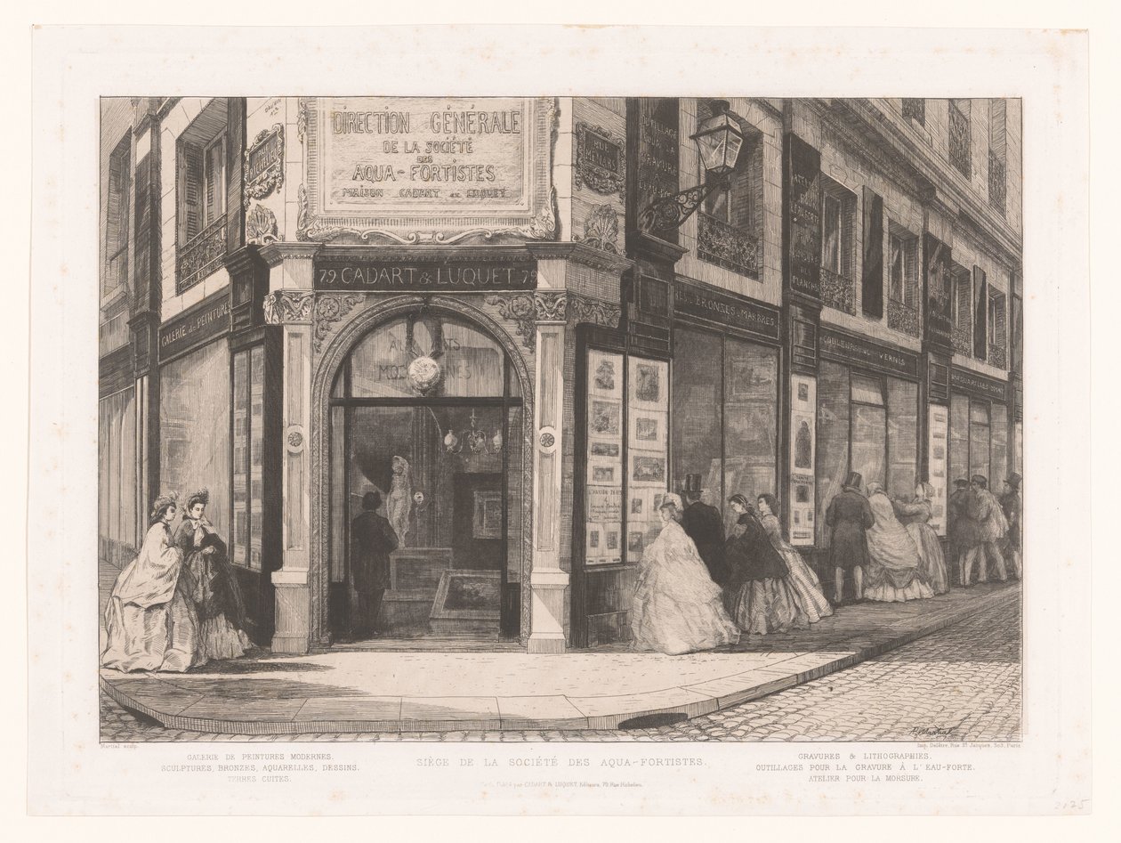 Ansicht des Geschäfts von Cadart und Luquet mit Damen und Herren bei den Schaufenstern von Adolphe Martial Potemont