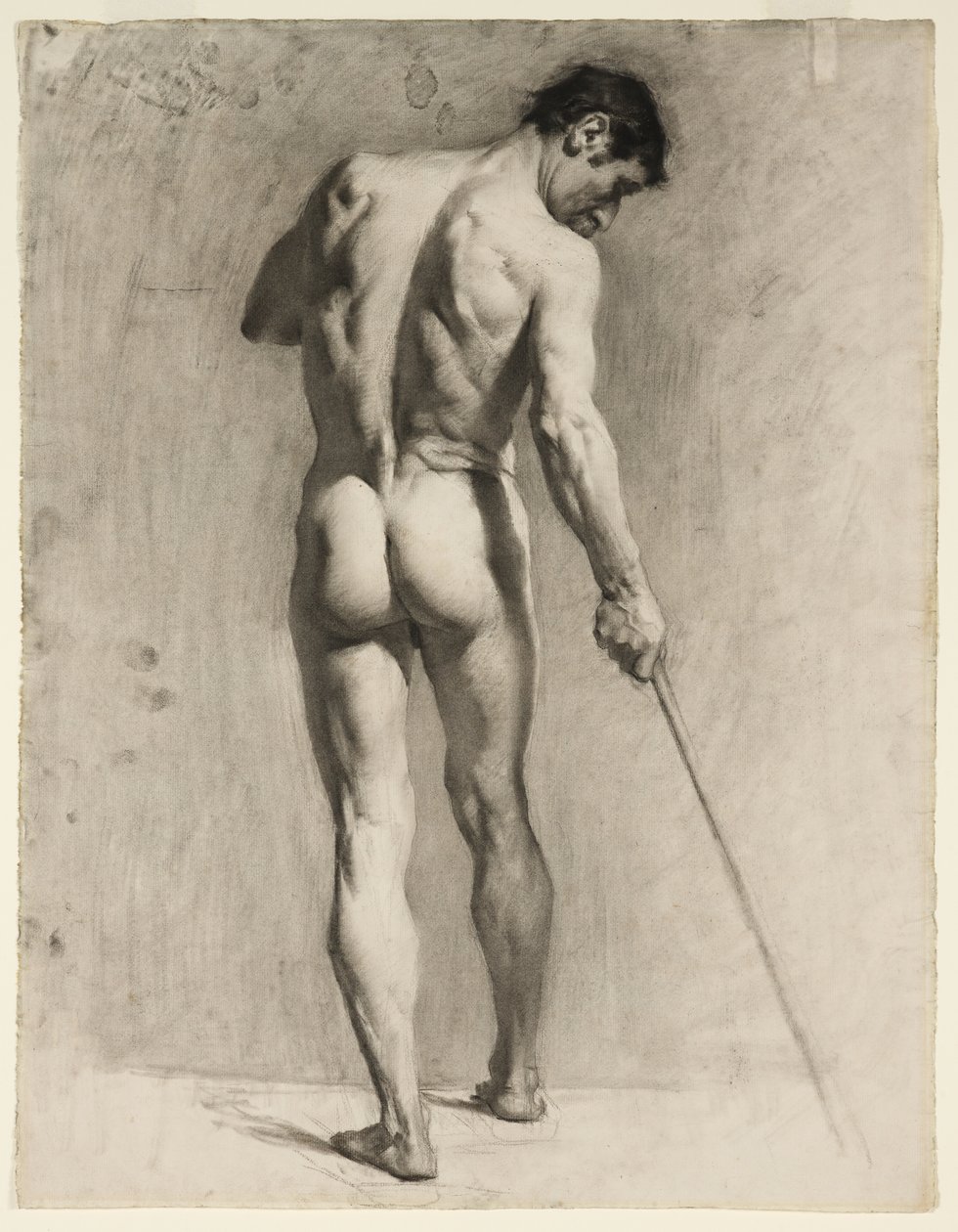 Lebenszeichnung eines männlichen Aktes mit einem Stock, ca. 1910-12 von Adolphe Valette