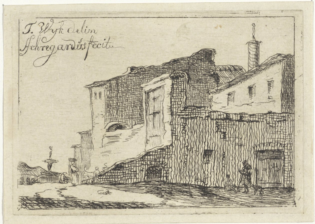 Ansicht einer italienischen Stadt oder eines Dorfes von Adriaan Schregardus