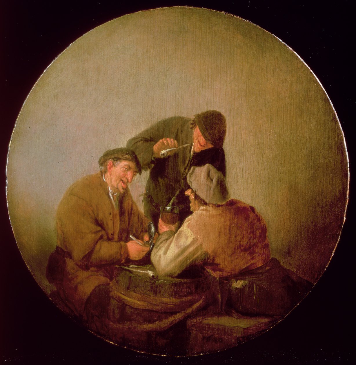 Drei Bauern trinken und rauchen in einem Innenraum von Adriaen Jansz. van Ostade