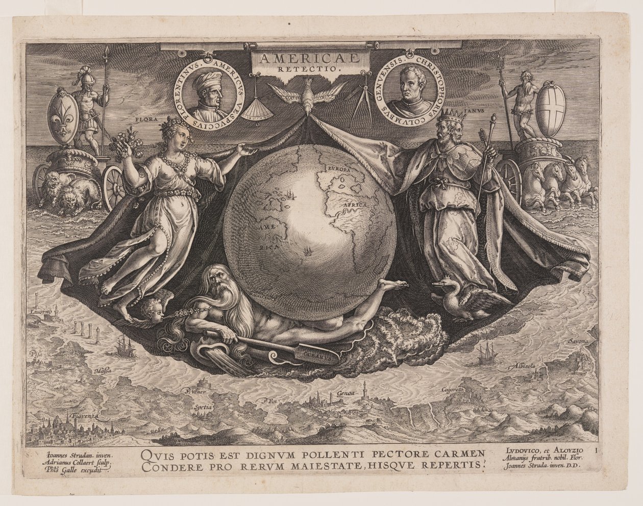 Frontispiz, aus Americae Retectio (Die Entdeckung Amerikas) von Adriaen Collaert