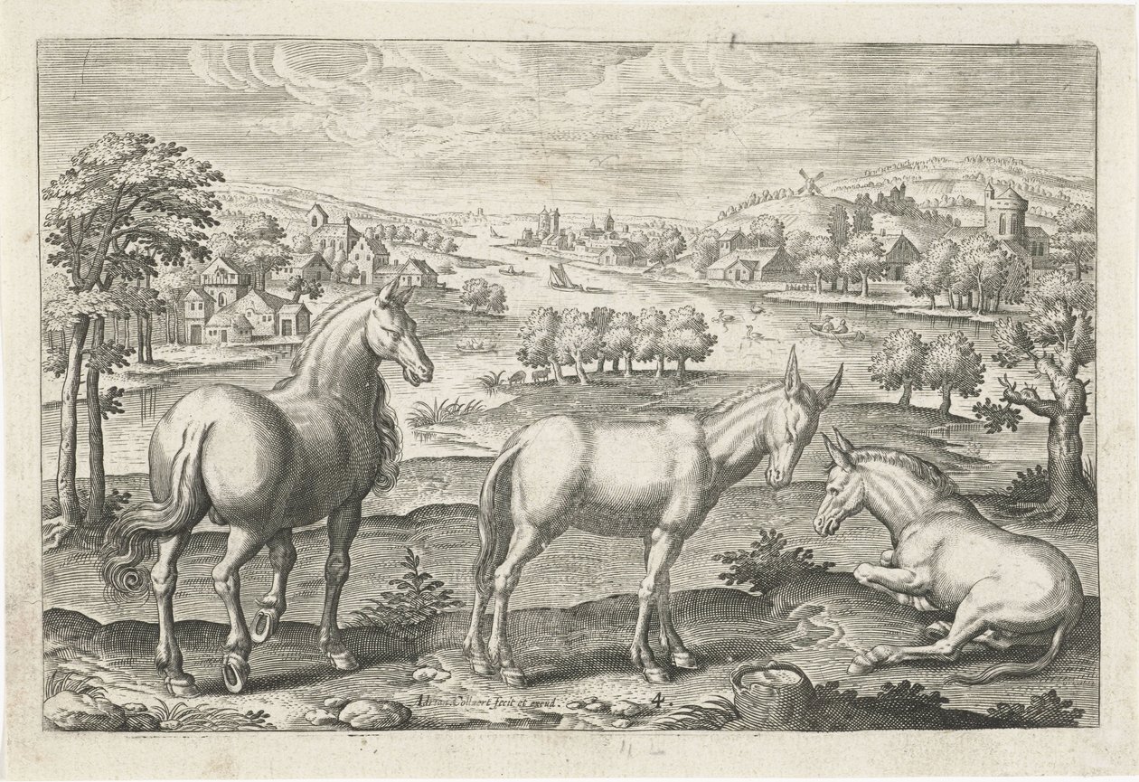 Pferd und Esel von Adriaen Collaert