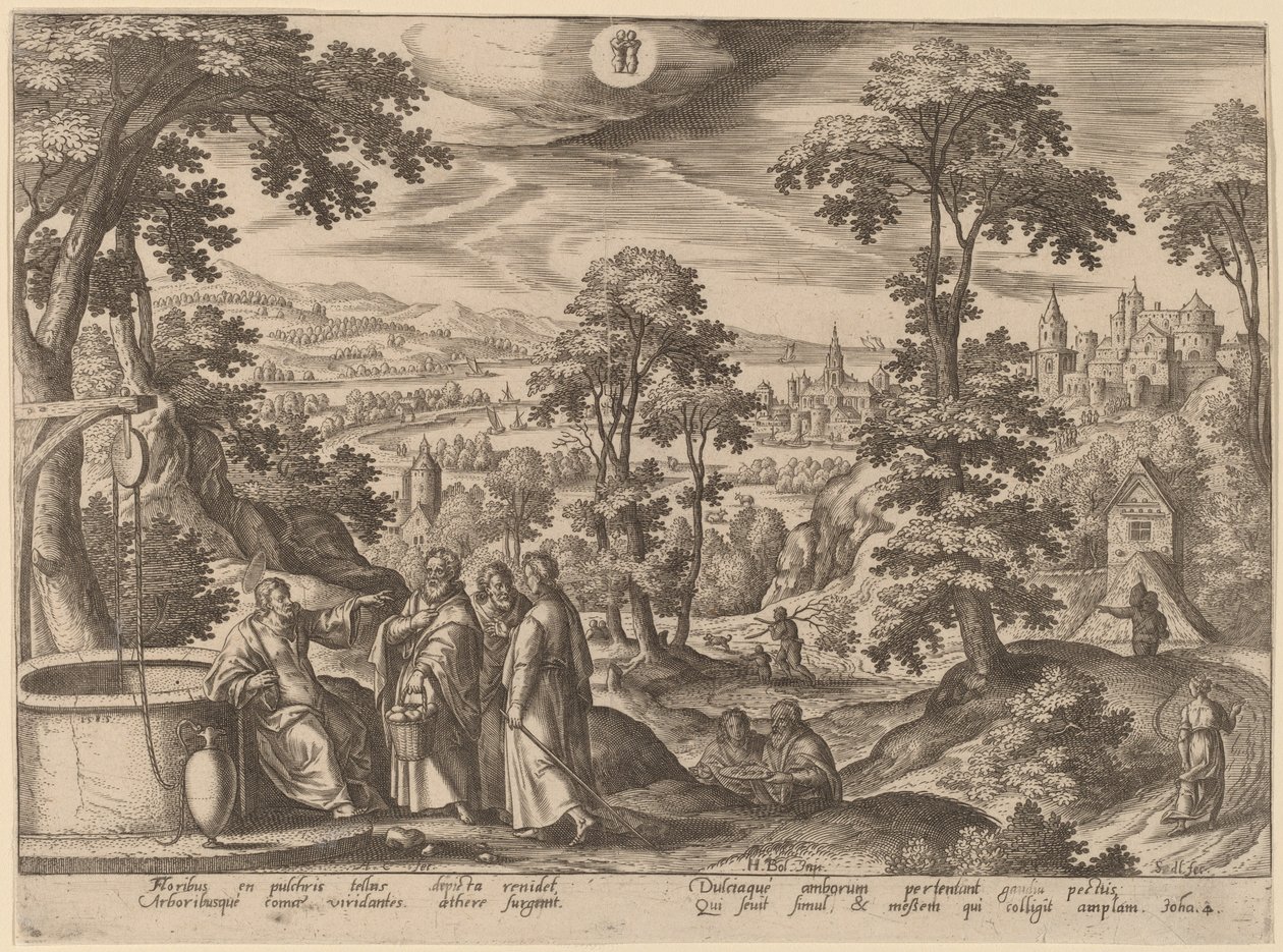 Christus und die Frau von Samaria von Adriaen Collaert after Hans Bol