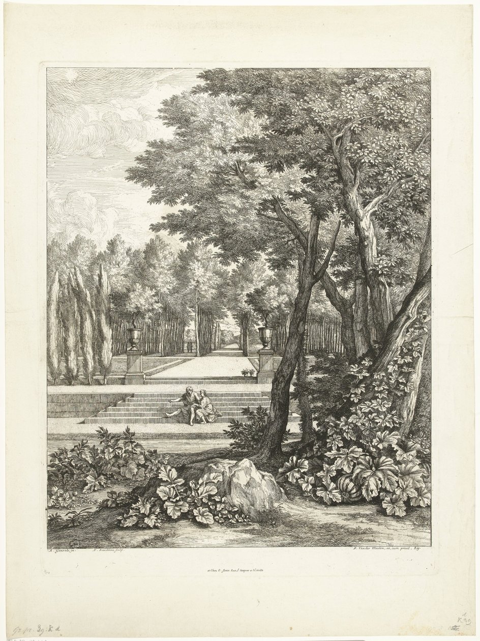 Landschaft mit Paar, sitzend auf einer Treppe im Garten von Adriaen Frans Boudewyns
