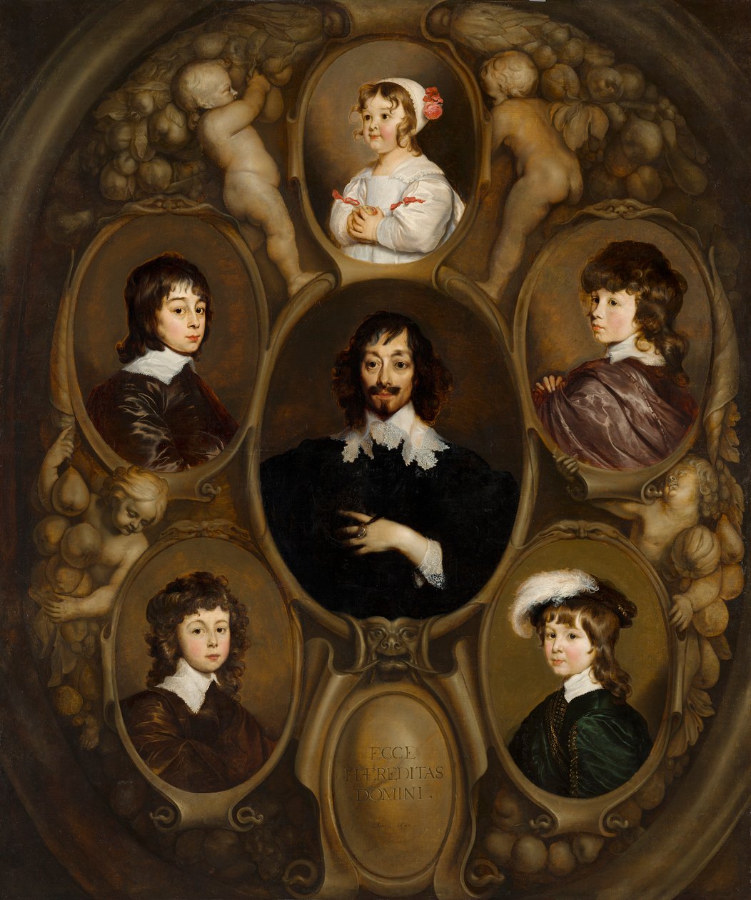 Porträt von Constantijn Huygens (1596-1687) und seinen fünf Kindern von Adriaen Hanneman