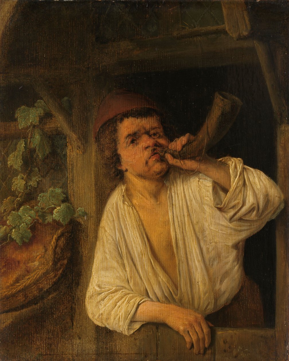 Ein Bäcker, der sein Horn bläst von Adriaen Jansz. van Ostade