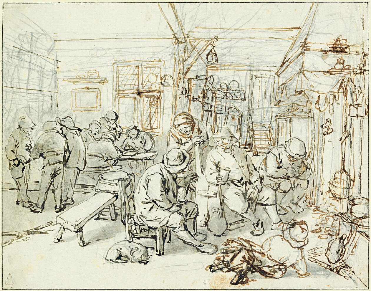 Gesellschaft von Bauern in einer Taverne, ca. 1675 von Adriaen Jansz. van Ostade