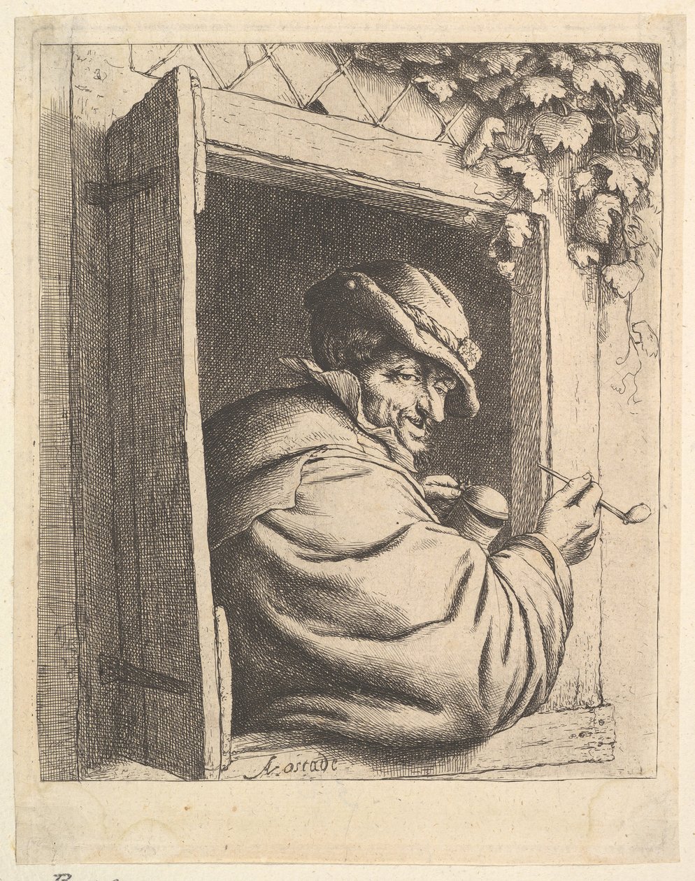 Raucher am Fenster, 1610-85 von Adriaen Jansz. van Ostade