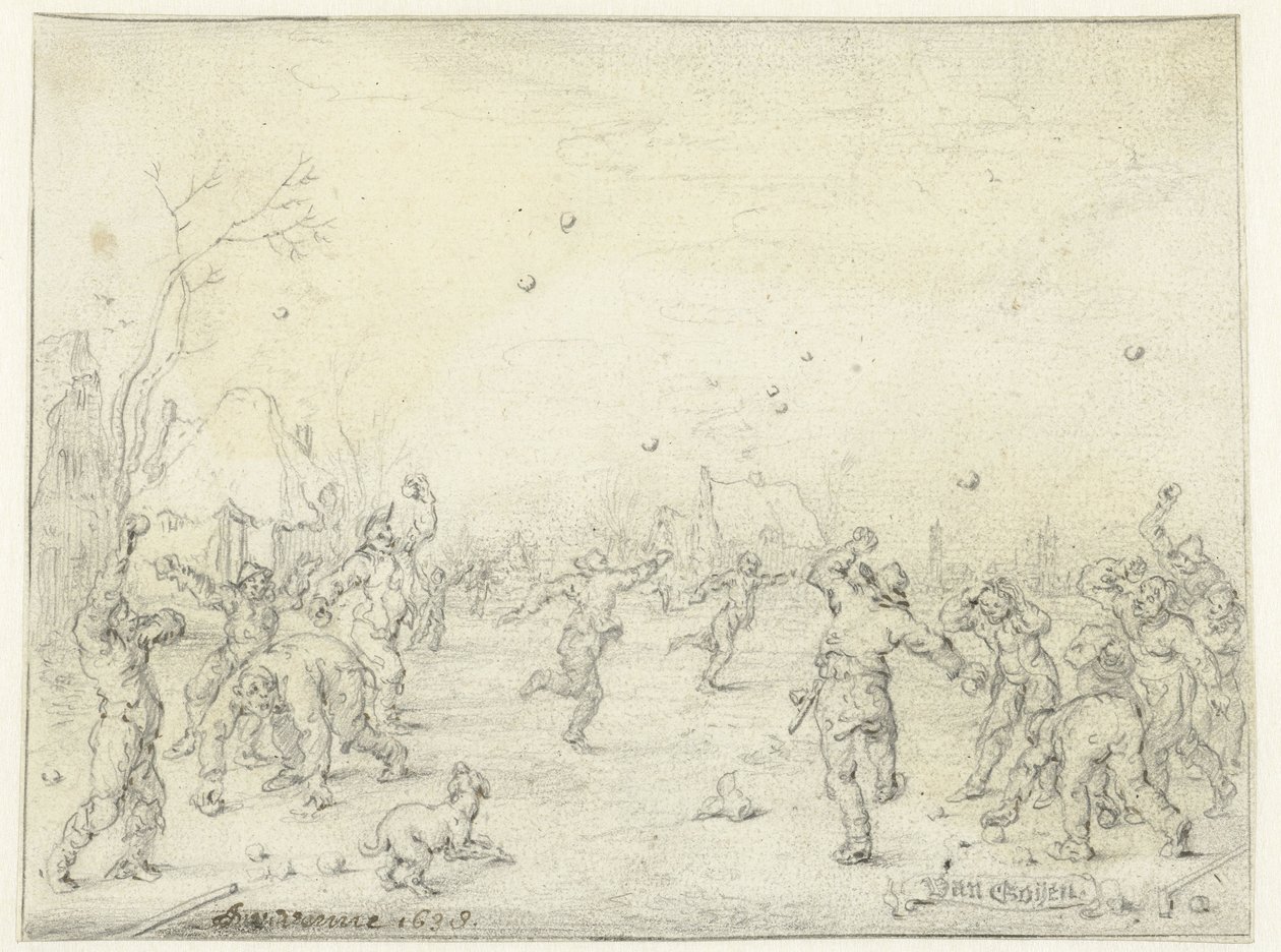 Männer und Jungen werfen Schneebälle von Adriaen Pietersz van de Venne