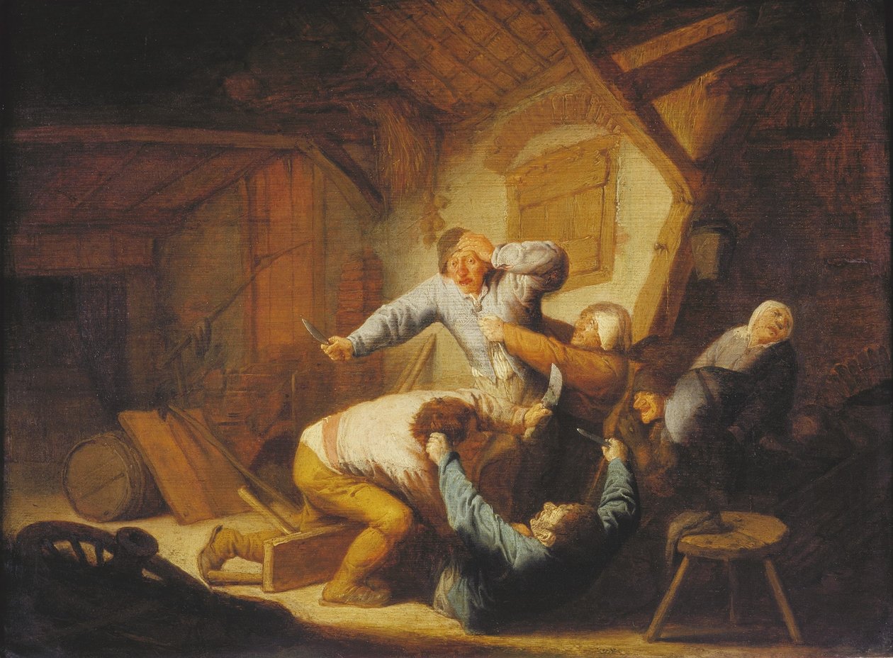 Vechtend boerengezelschap von Adriaen van Ostade