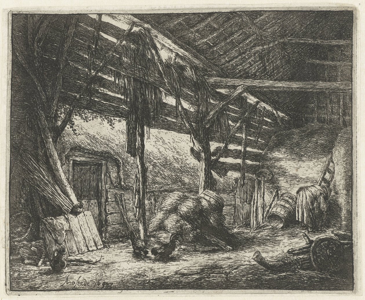 Innenansicht einer Heuscheune von Adriaen van Ostade