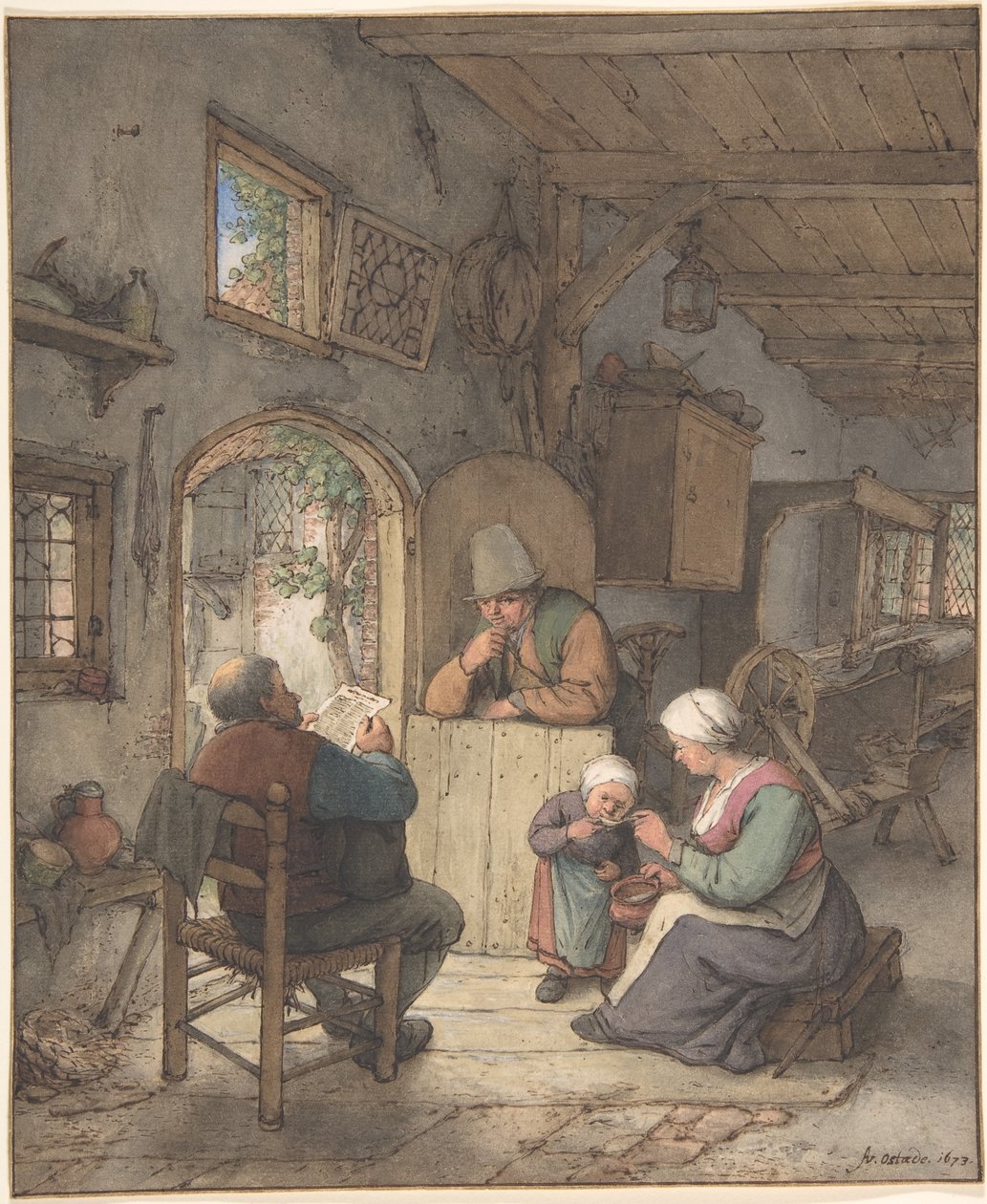 Nachrichtenlesen im Weberhaus von Adriaen van Ostade